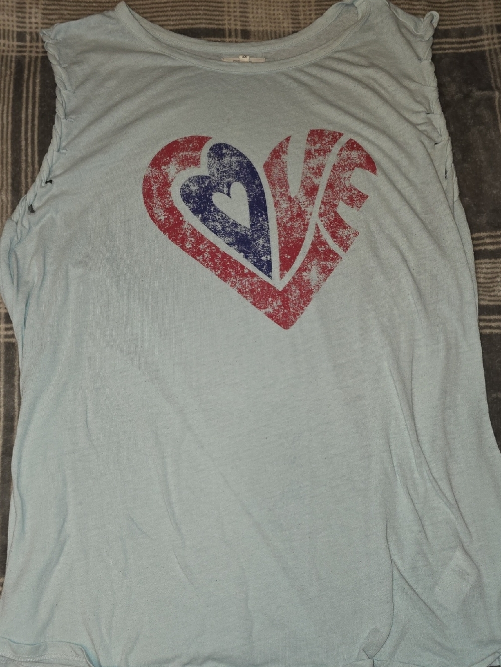 Maurices Light Blue Tank with Red and Blue Heart Graphic